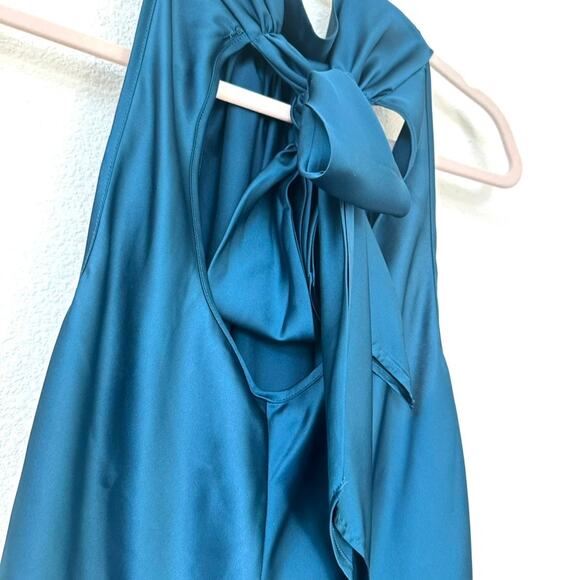 Bishop + Young Jade Blue Satin Neck Tie Halter Top - Size S - Picture 6 of 10